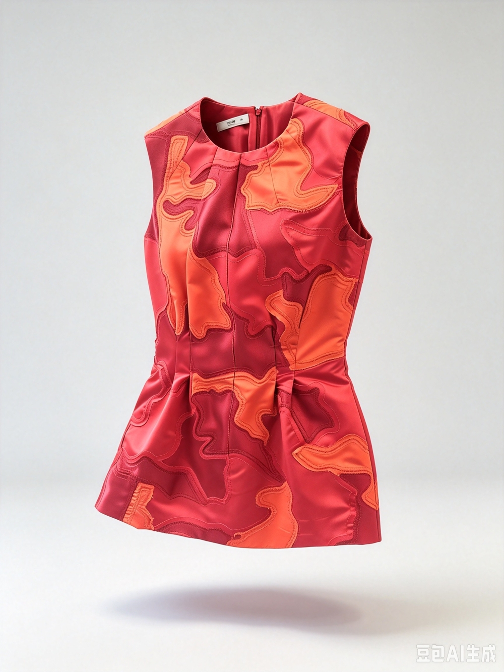 Prada Sleeveless Red & Orange Sculpted Peplum Top